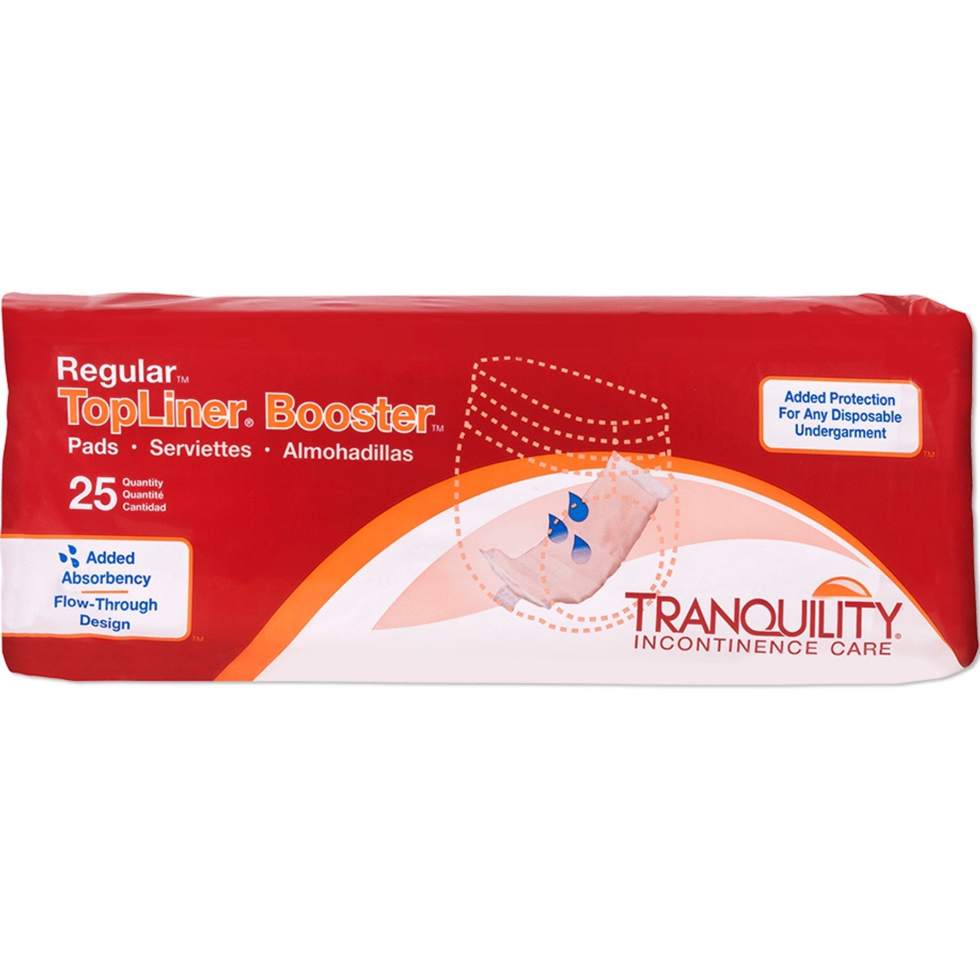 Regular TopLiner Booster Pads, pack of 25, flow-through design for extra protection