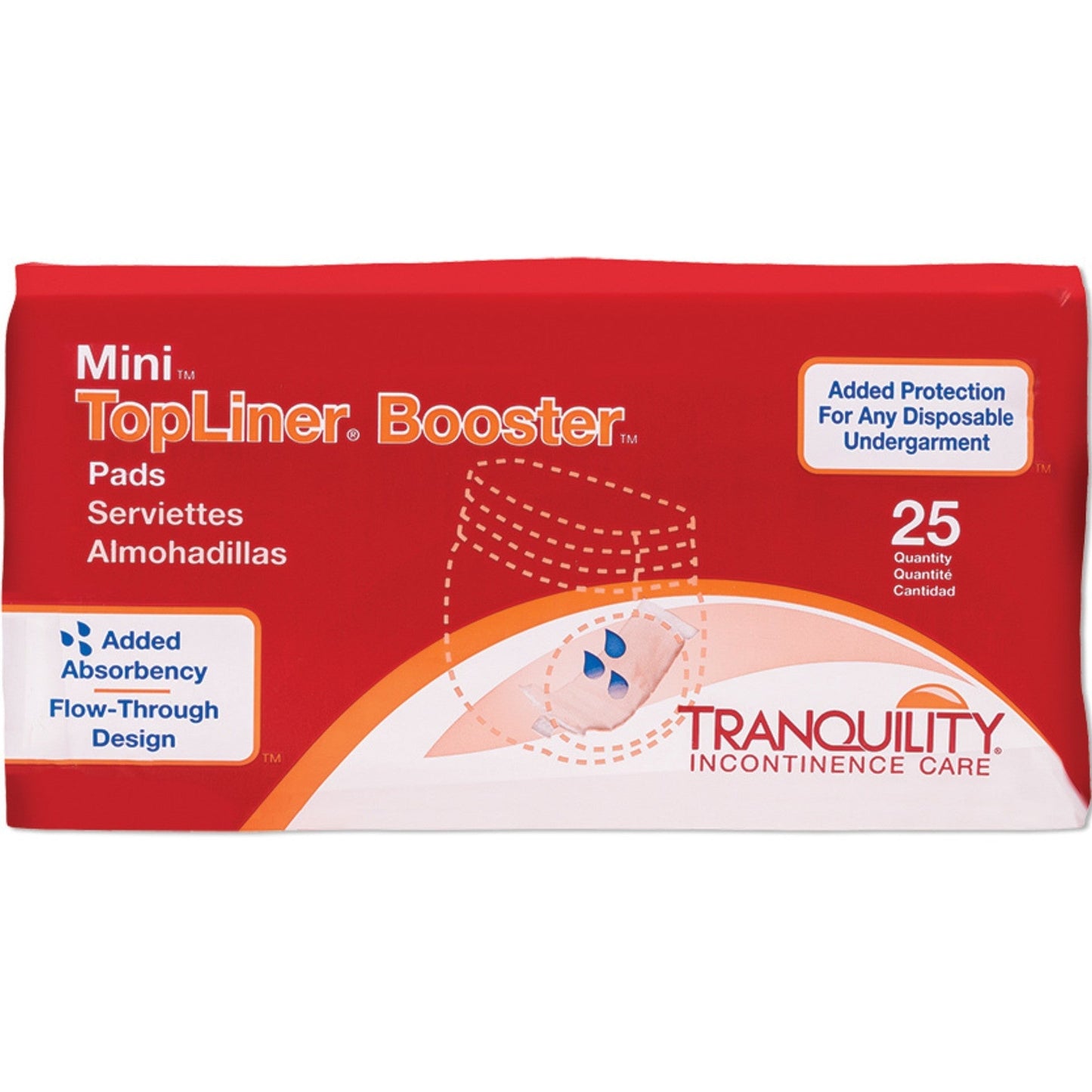 Mini TopLiner Booster Pads, pack of 25, flow-through design for extra protection