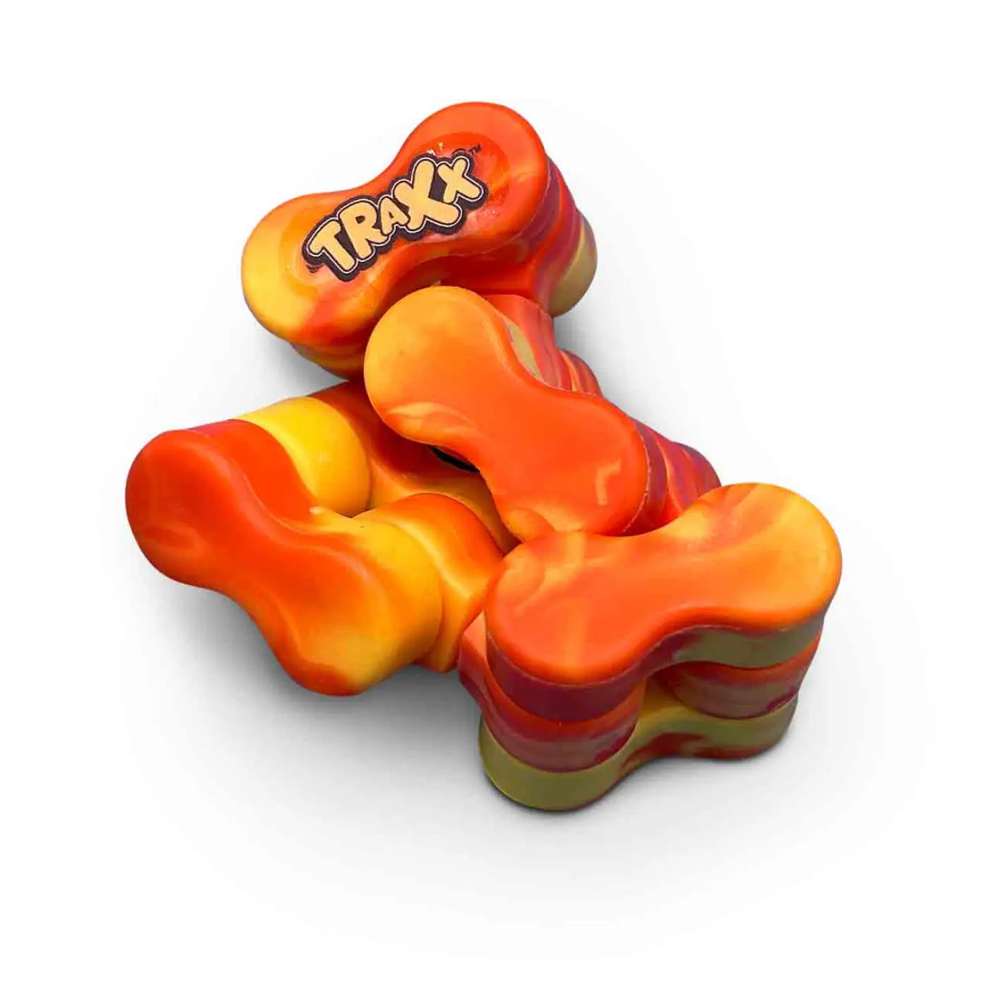 Orange and yellow swirled Traxx fidget toy