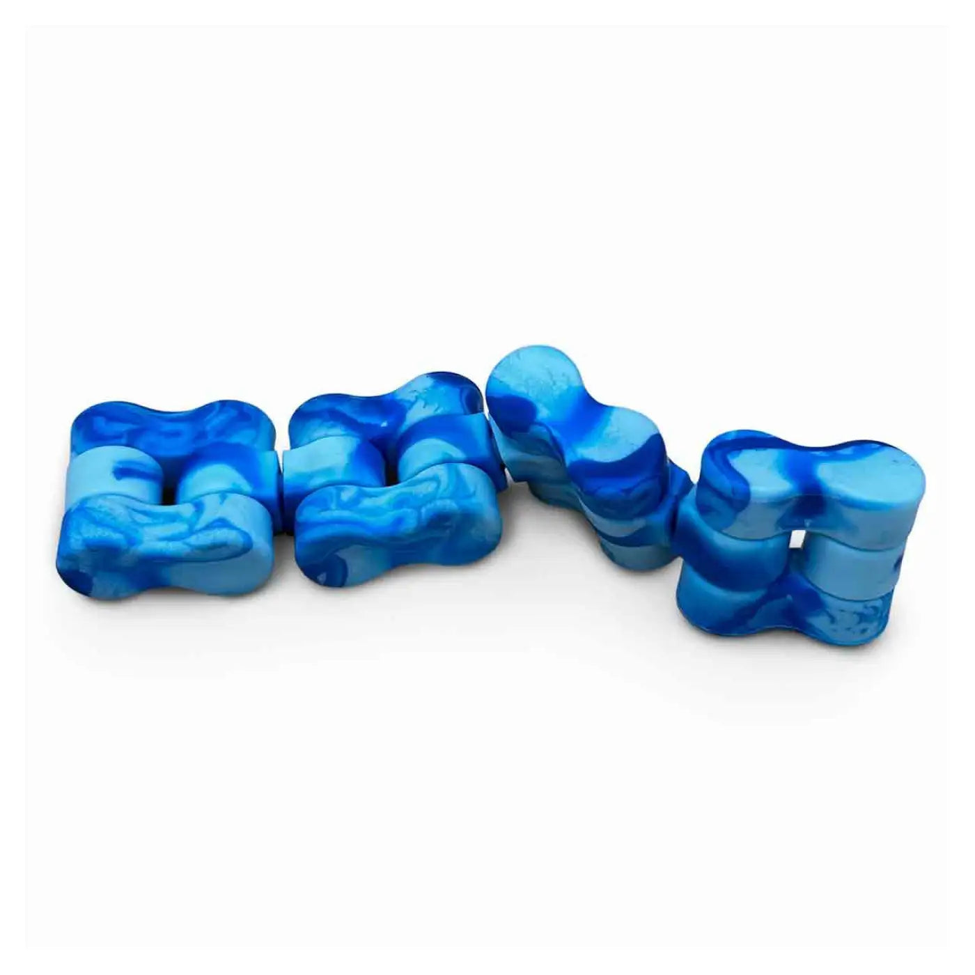 Blue and light blue marbled Traxx fidget toy with interlocking chain links