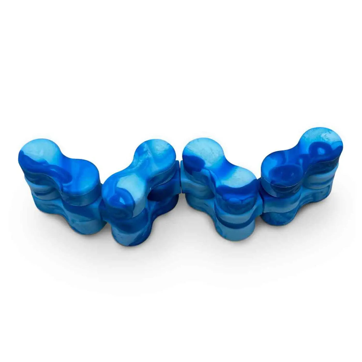 Blue and light blue marbled Traxx fidget toy with interlocking plastic segments