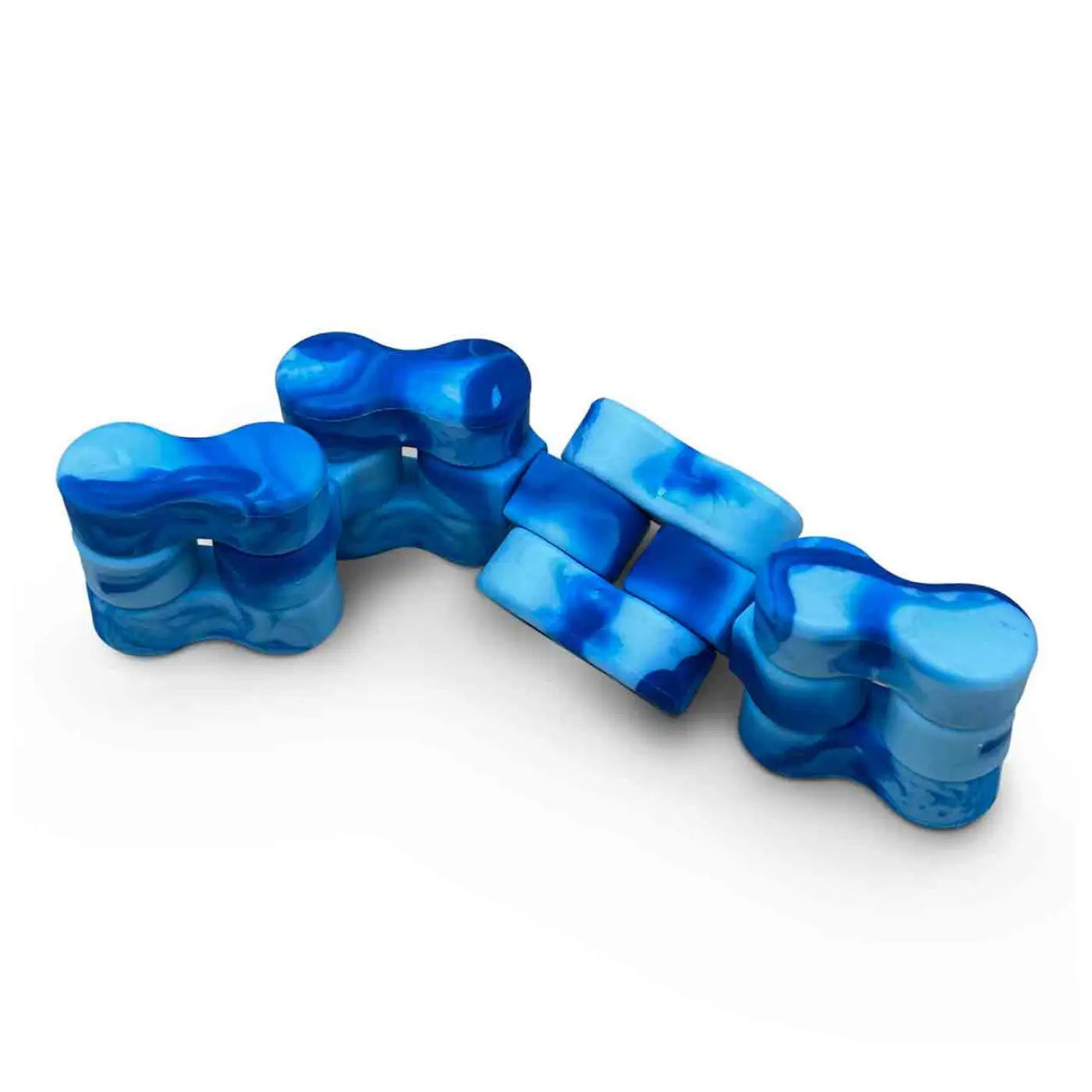 Blue and light blue marbled Traxx fidget toy with interlocking chain links