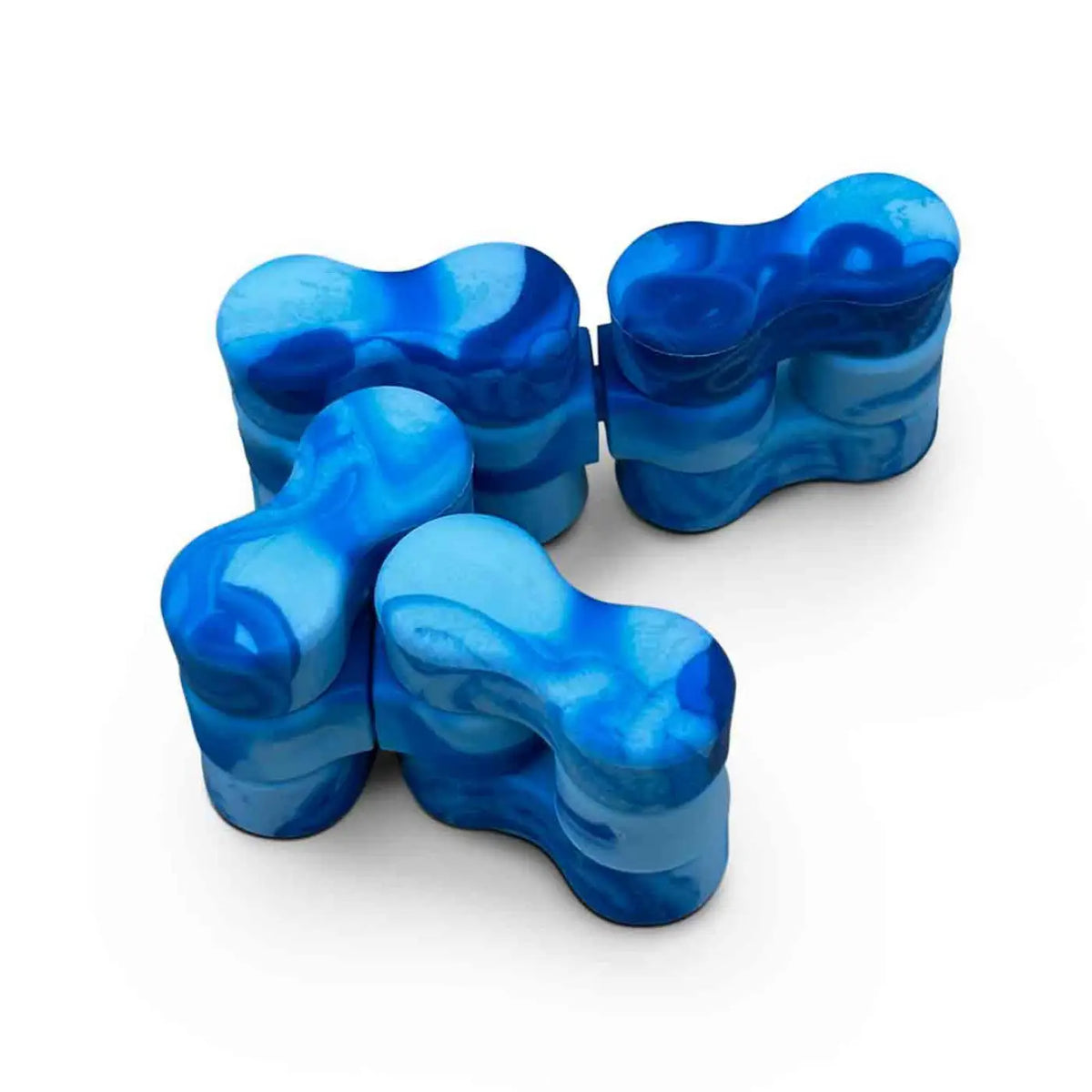 Blue and white marble pattern Traxx fidget toy with interlocking plastic links