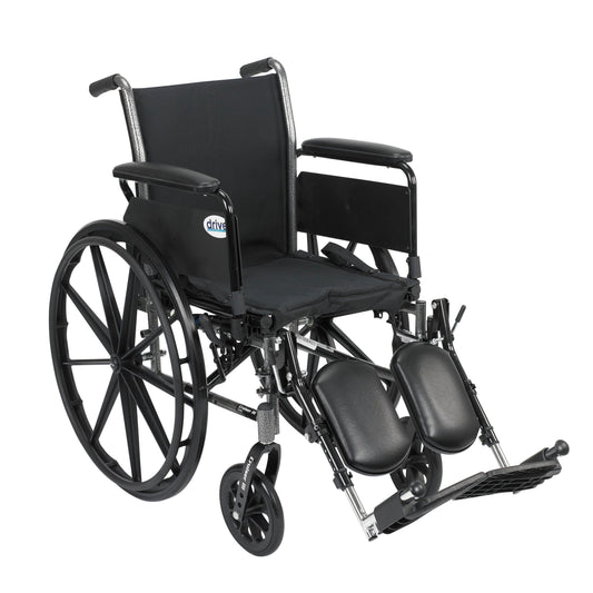 Black lightweight wheelchair with flip-back removable arms and elevating leg rests