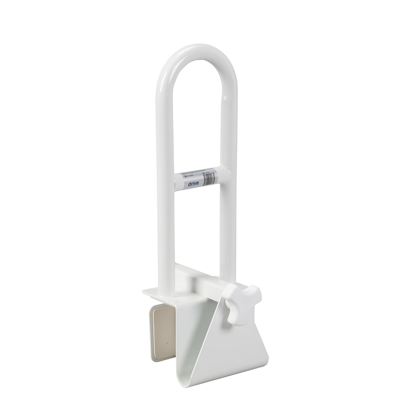 Parallel bathtub shower grab bar safety rail with curved handle and wall mount bracket, white