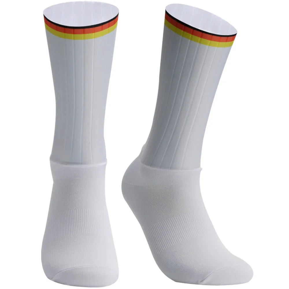 Unisex Anti-Slip Aero Cycling Socks – Silicone-Striped Knee-High Sports Socks