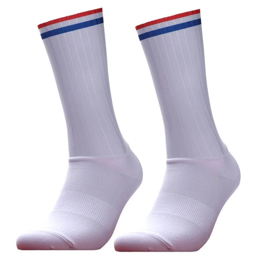 Unisex Anti-Slip Aero Cycling Socks – Silicone-Striped Knee-High Sports Socks