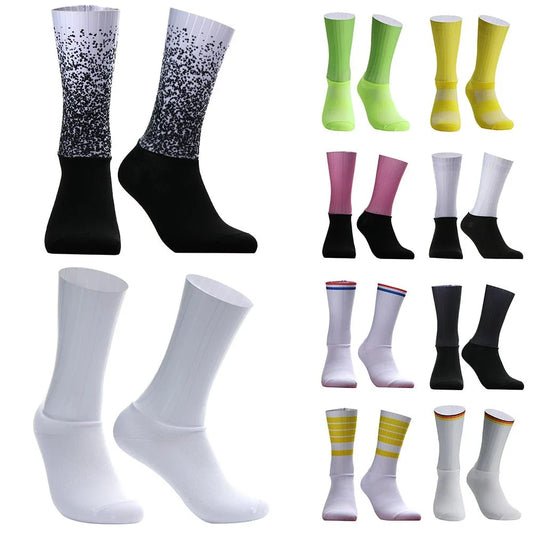 Unisex Anti-Slip Aero Cycling Socks – Silicone-Striped Knee-High Sports Socks