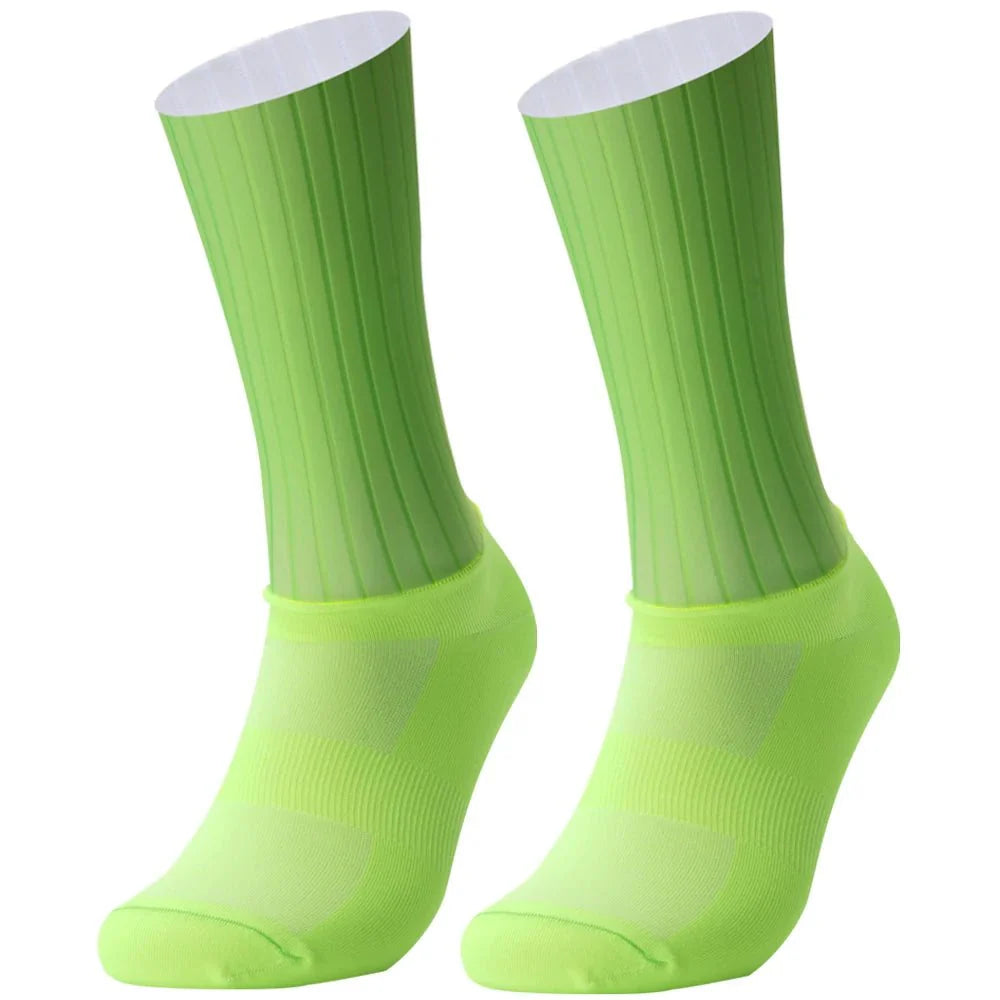 Unisex Anti-Slip Aero Cycling Socks – Silicone-Striped Knee-High Sports Socks