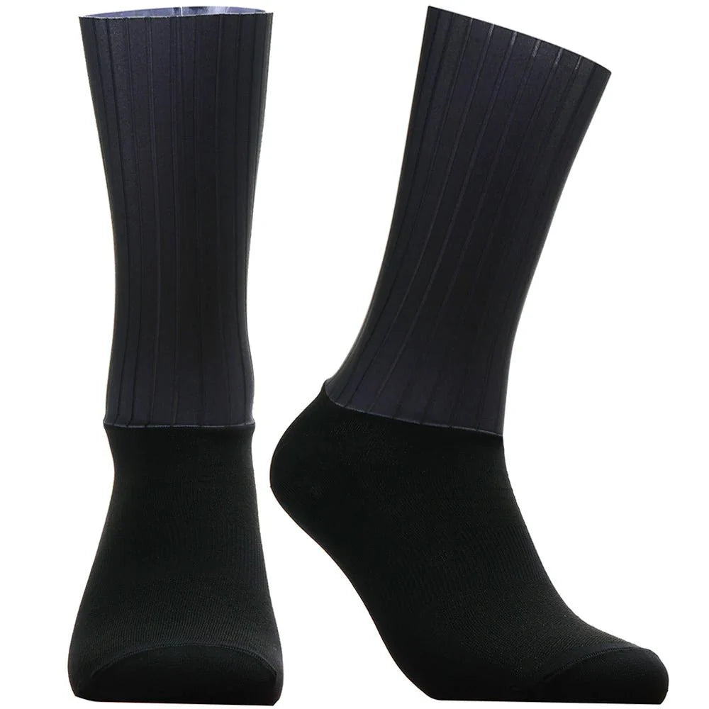 Unisex Anti-Slip Aero Cycling Socks – Silicone-Striped Knee-High Sports Socks