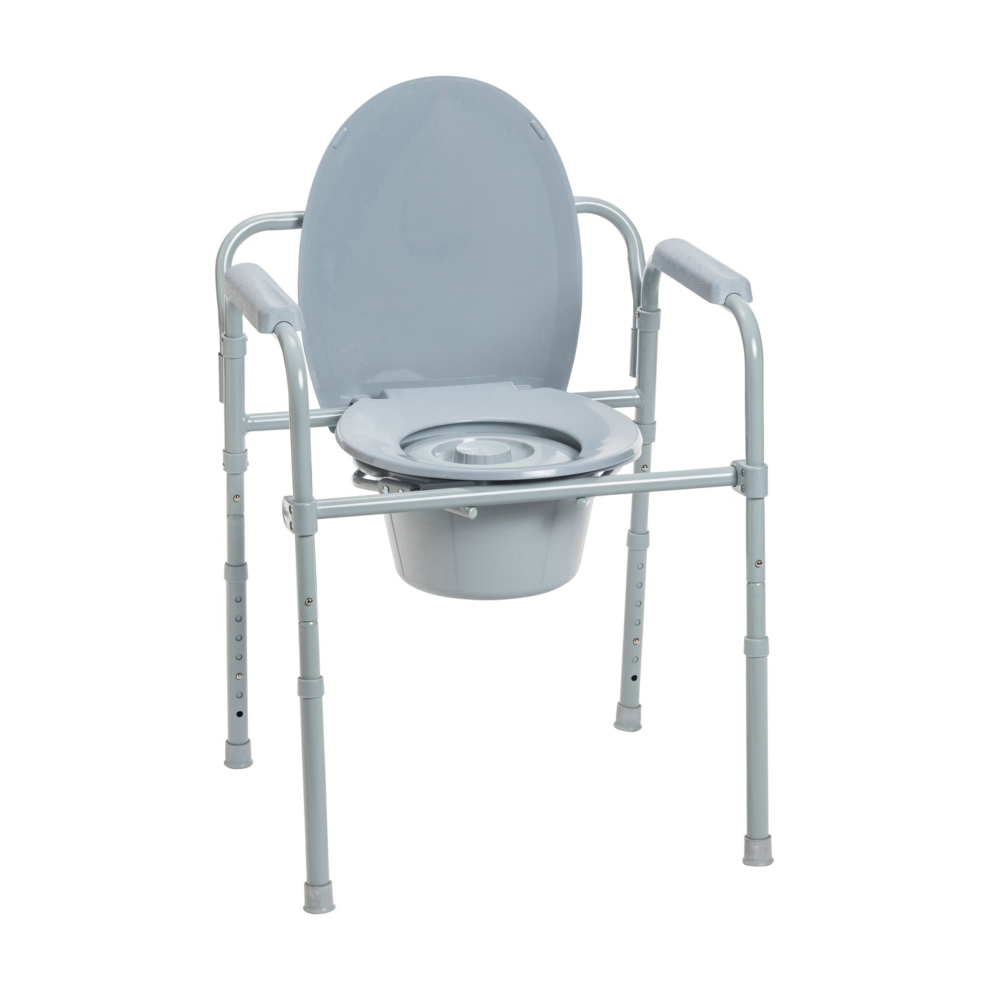 Steel folding frame commode chair with padded back and removable toilet seat