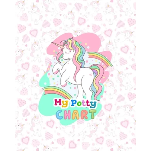 Girls potty training chart paperback with unicorn, rainbow mane, and pink heart cover