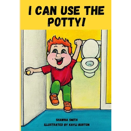 Potty training children's paperback book with yellow cover, cartoon child and toilet