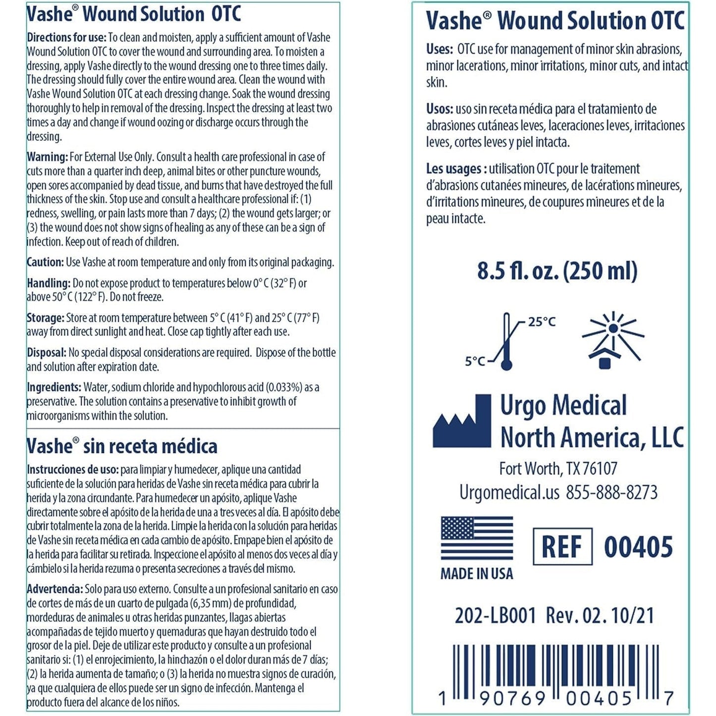 Vashe wound solution OTC label, 8.5 fl oz (250 mL) bottle