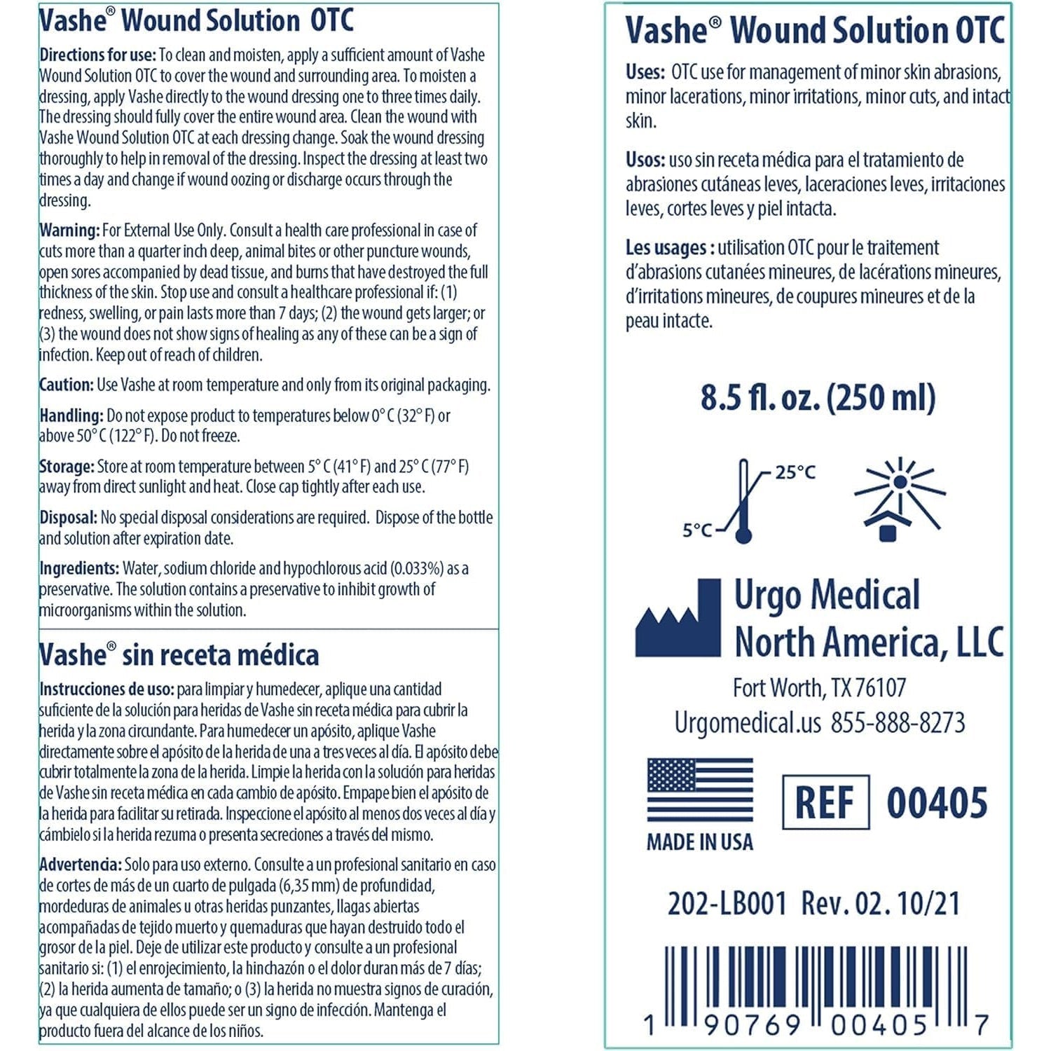 Vashe wound solution OTC label, 8.5 fl oz (250 mL) bottle