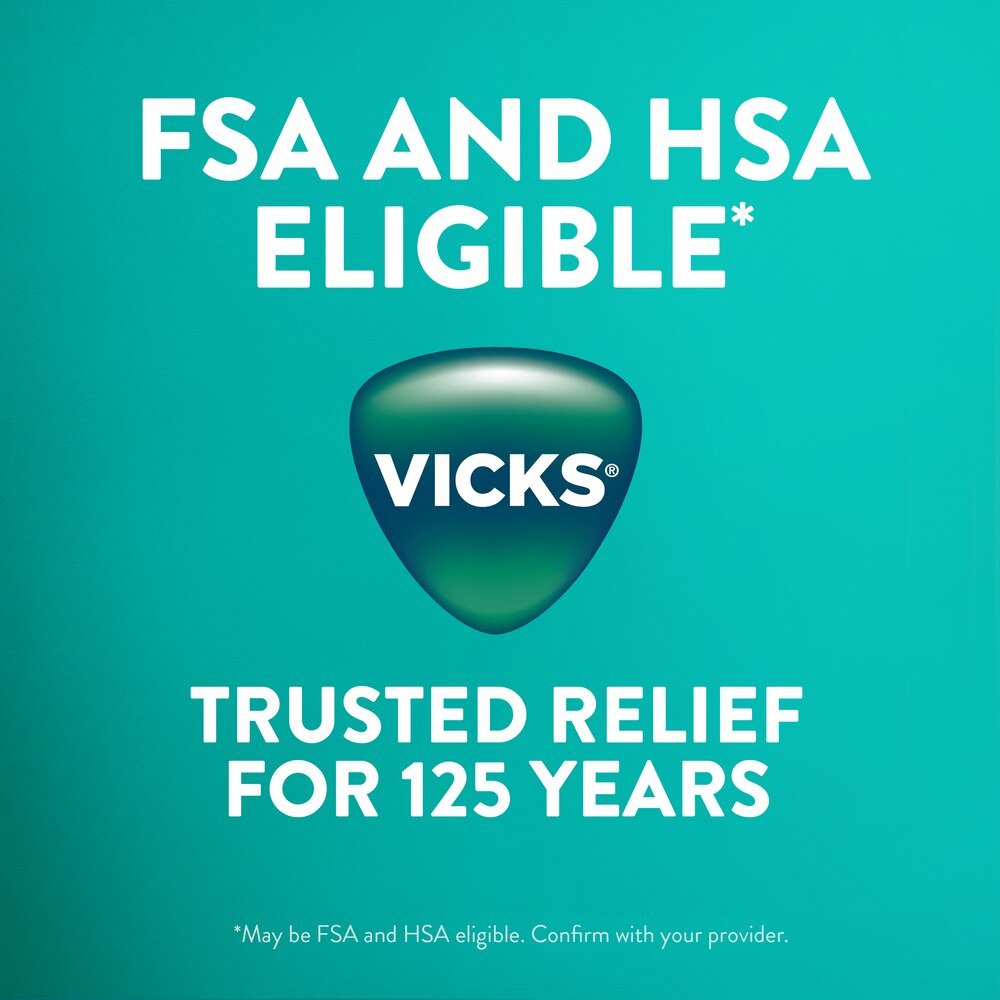 Vicks Sinex severe nasal decongestant spray FSA/HSA eligible info text graphic