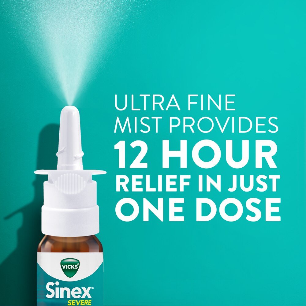 Sinex Severe nasal decongestant spray bottle and ultra-fine mist nozzle