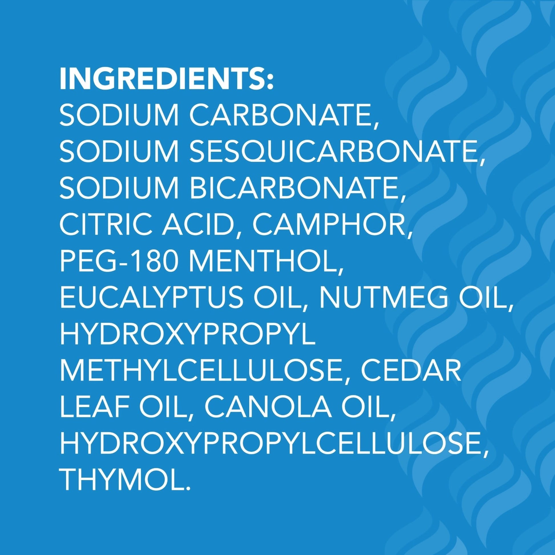 VapoShower ingredients panel listing sodium carbonate, citric acid, camphor and oils