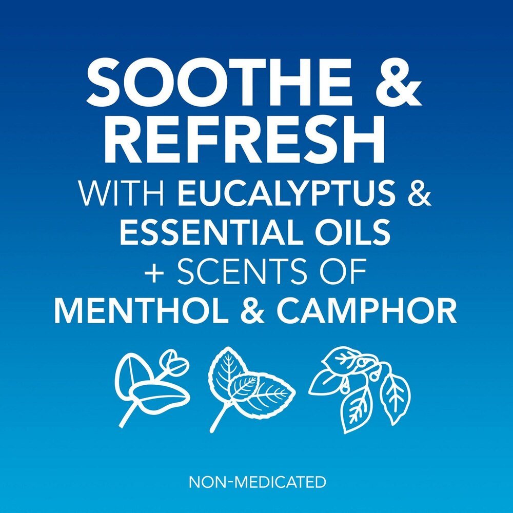 VapoShower graphic: “Soothe & Refresh” with eucalyptus & essential oils; non-medicated