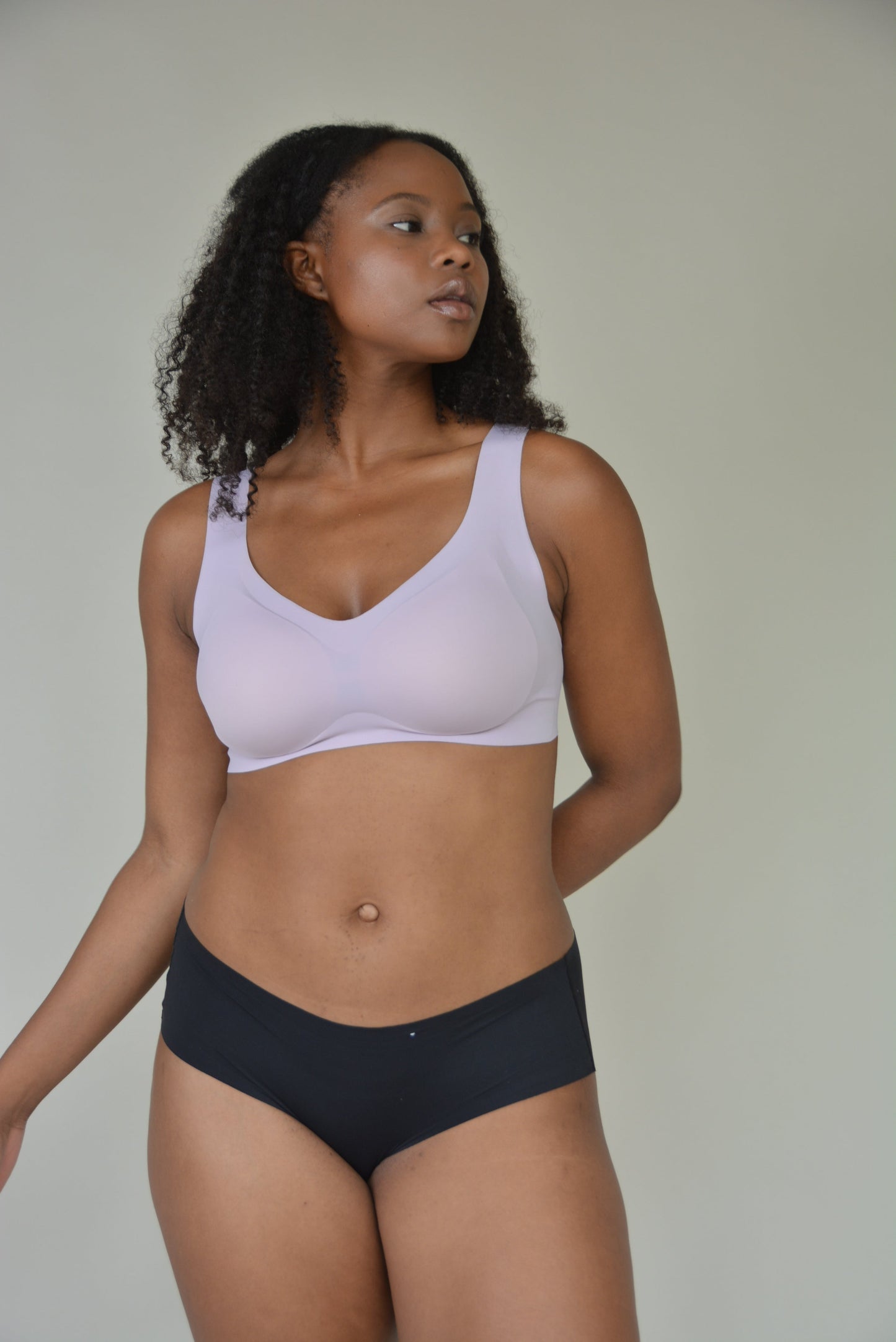V-neck lift bra in light purple with smooth molded cups.