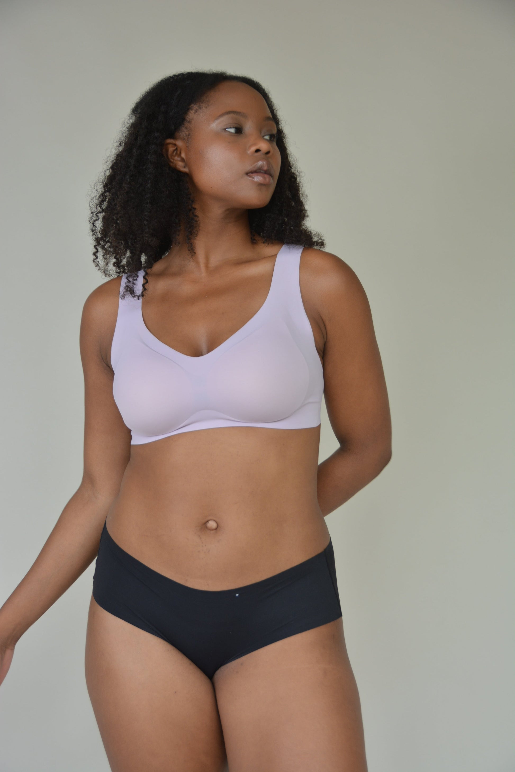 V-neck lift bra in light purple with smooth molded cups.