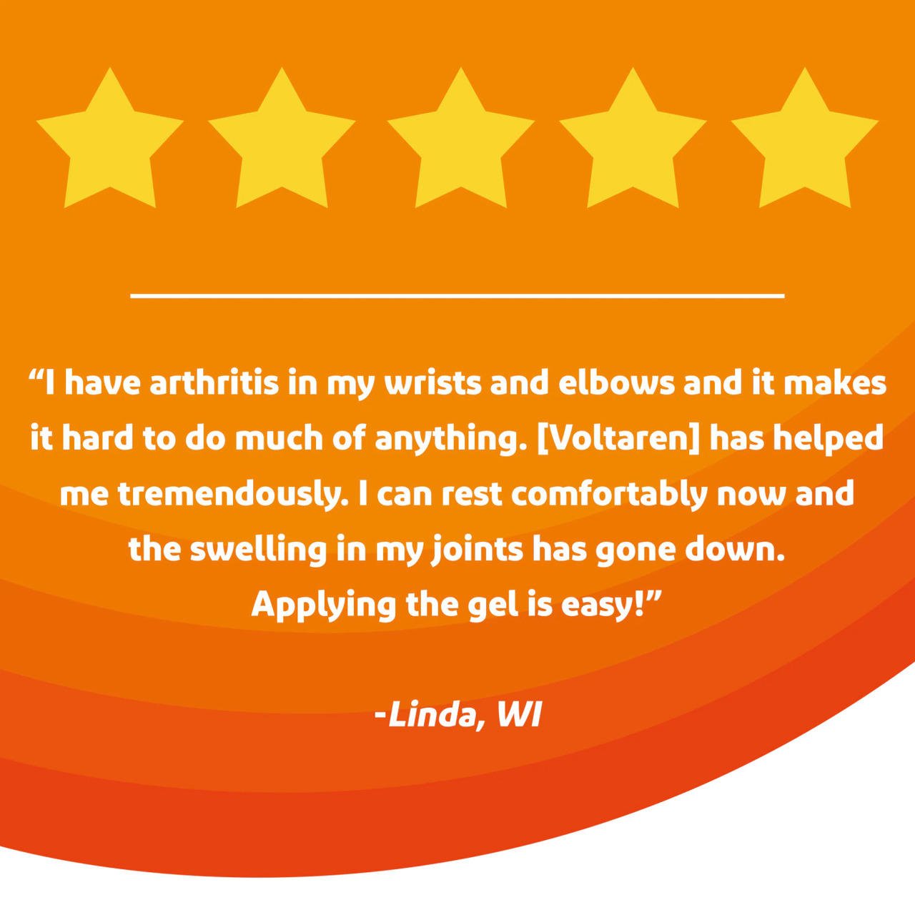 Customer quote with rating stars for arthritis pain relief gel
