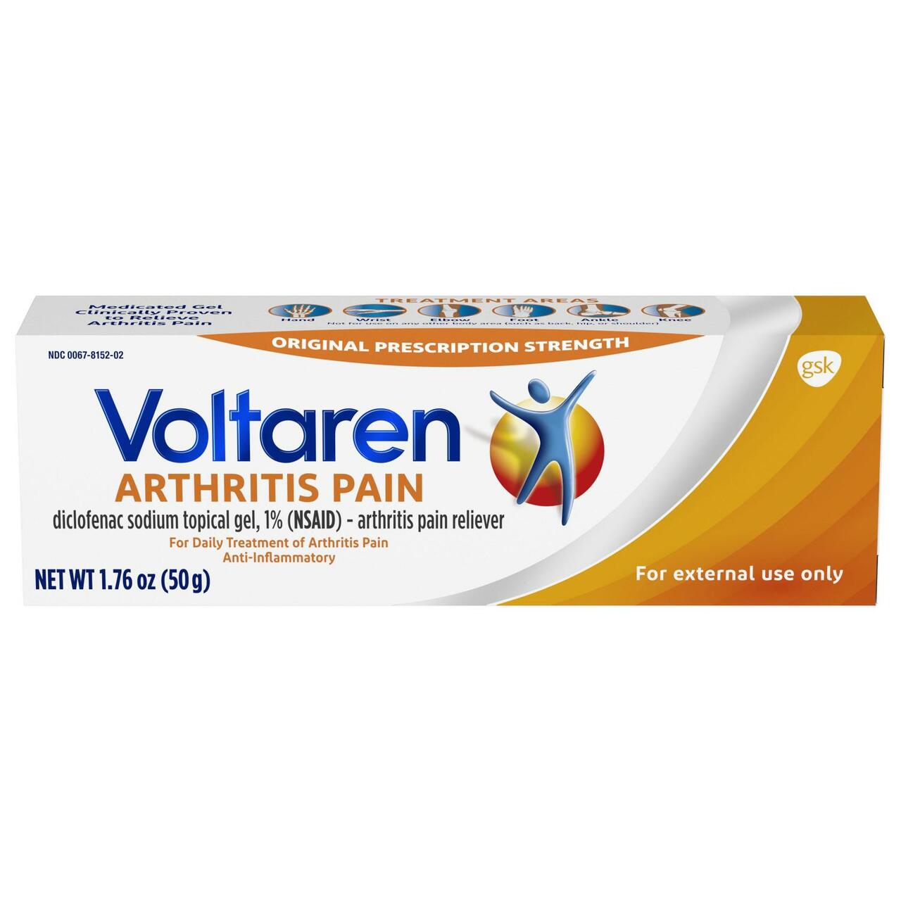 Voltaren Arthritis Pain topical pain relief gel, 1.76 oz (50 g) tube box front
