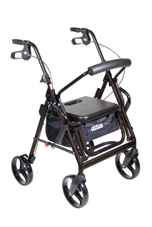 Black transport wheelchair rollator walker with padded seat and loop handles