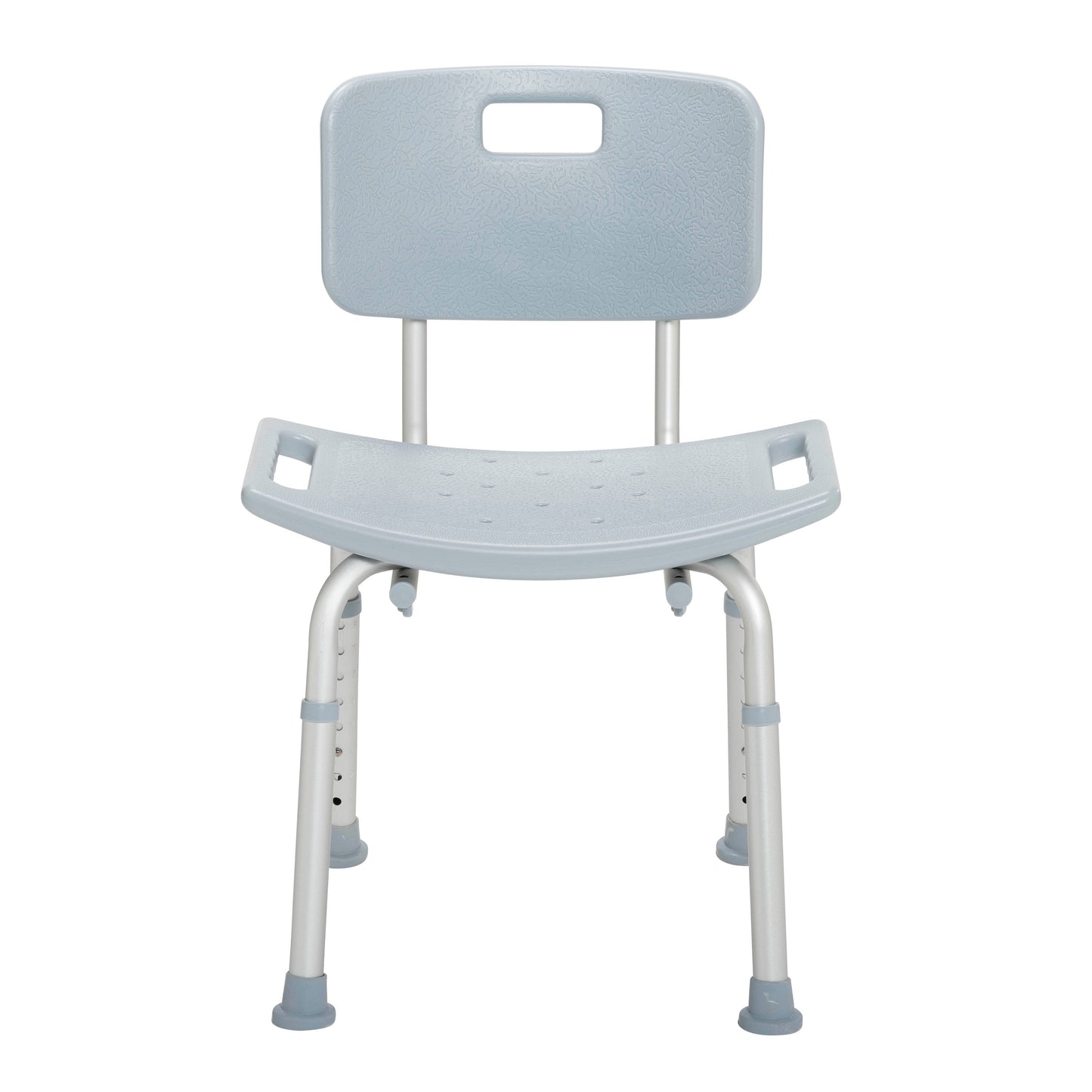 Gray shower tub safety chair, backrest and wide seat with drainage nubs