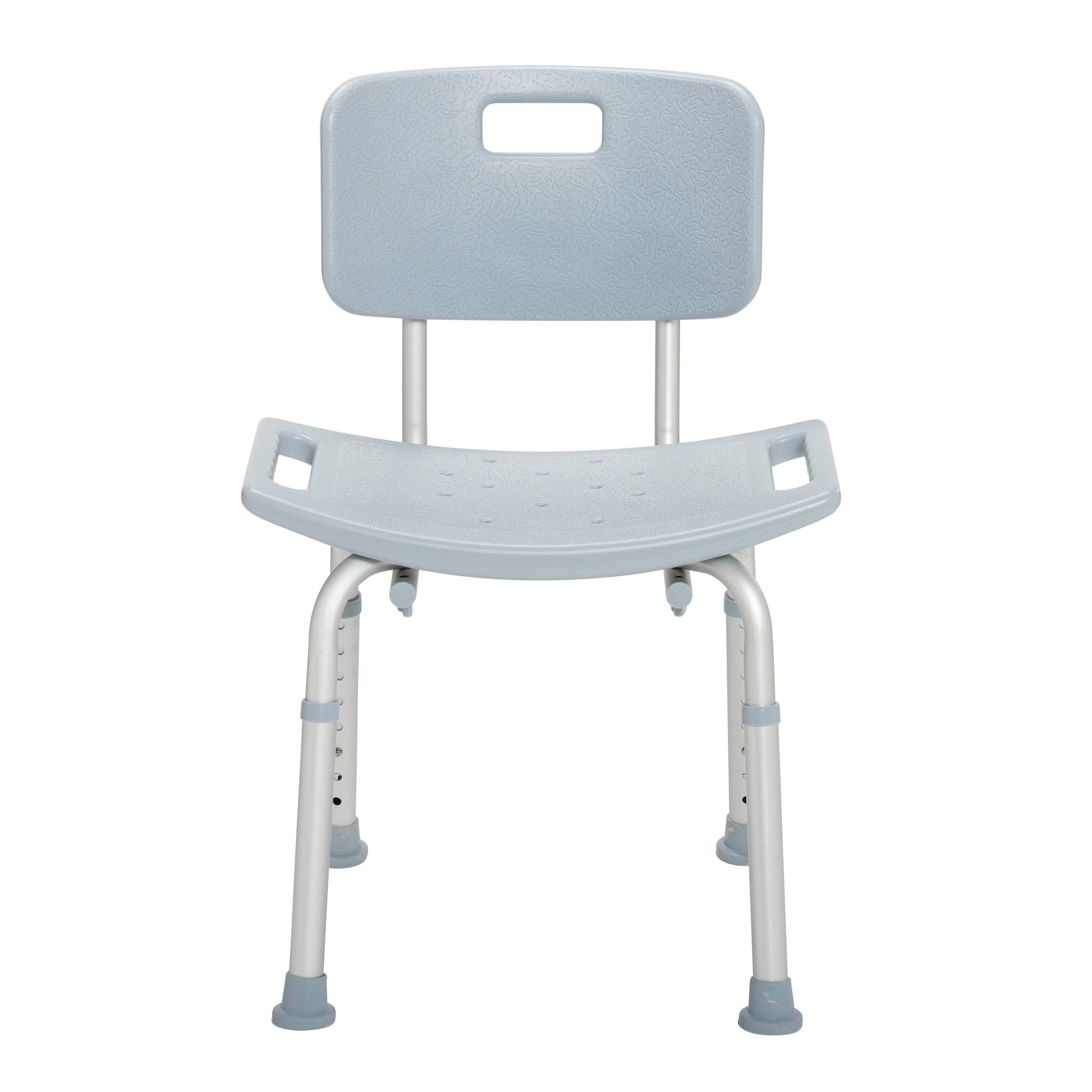 Gray shower tub safety chair, backrest and wide seat with drainage nubs