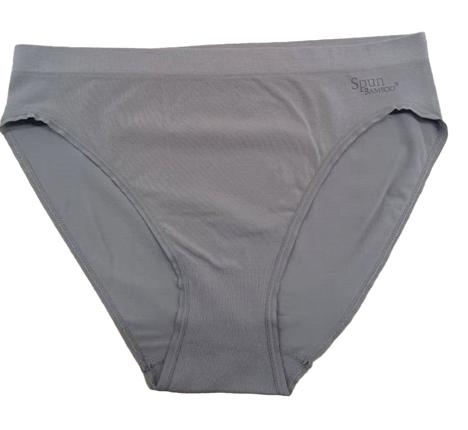 Women's high-leg brief, gray, full-coverage back and stretch waistband