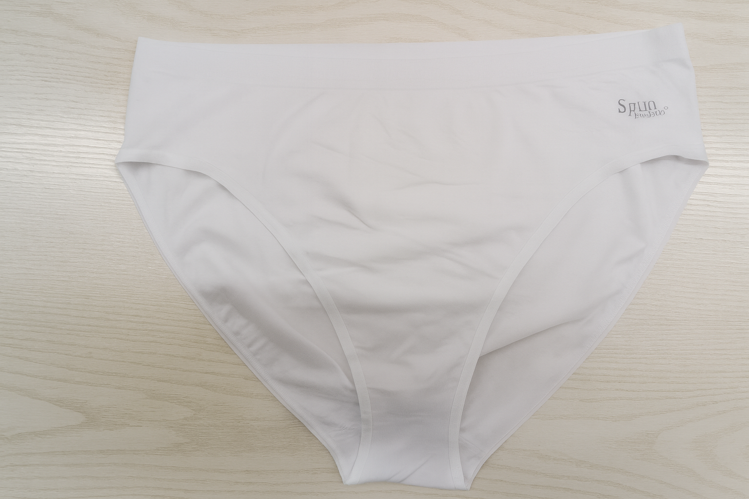 Women's high-leg brief, white, smooth stretch fabric and logo waistband