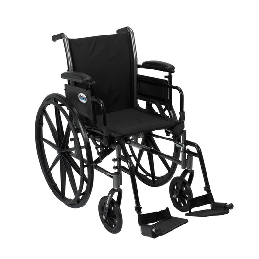 Lightweight wheelchair with flip-back removable arms and swing-away footrests, black