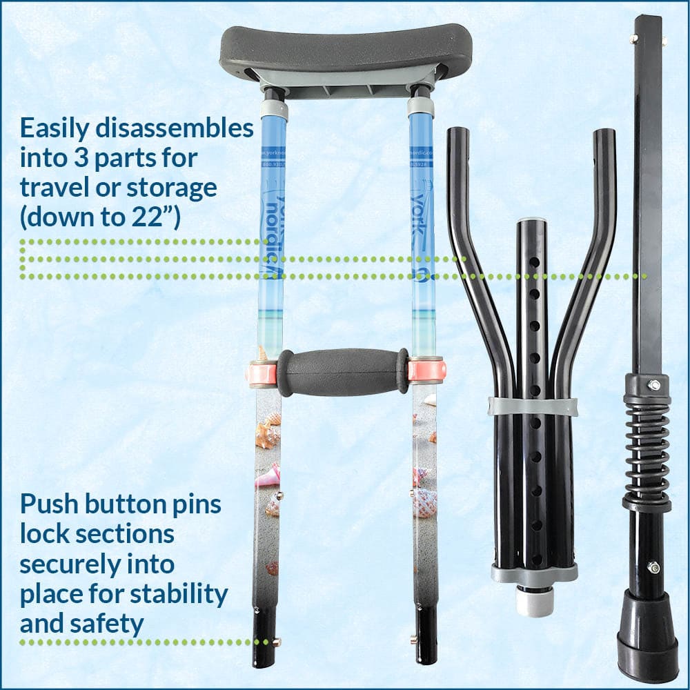 Adjustable Spring Cushion Crutches Perfect for Sports Injuries and Travel - Heights 4'7" to 6'6" - Adjust to 22" for Travel - Choice of Colors