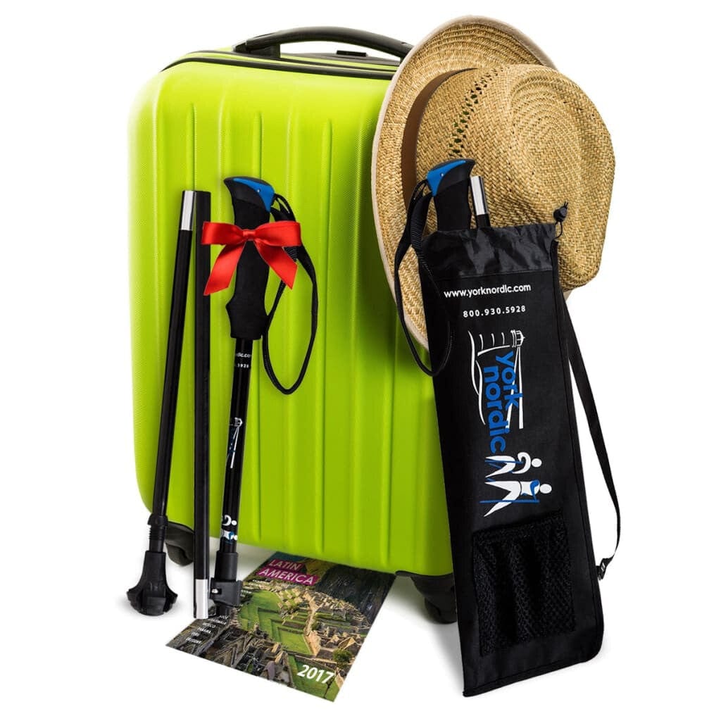 Travel Folding Walking & Hiking Poles - 13.5 in with Rubber Feet, Baskets, and Bag - Available in 3 Sizes and Choice of Grips York Nordic