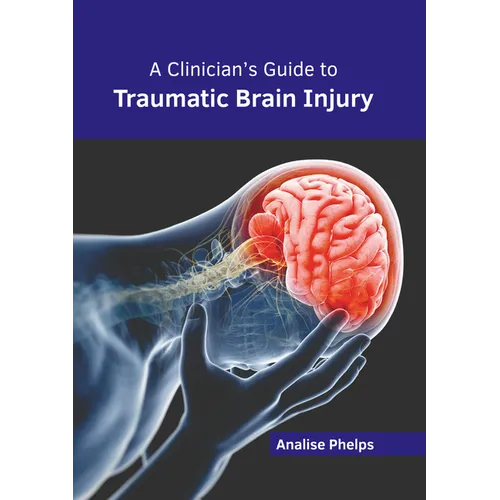 Hardcover medical guide book with traumatic brain injury title and brain illustration on cover