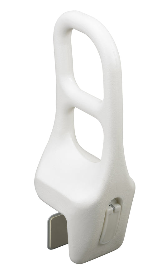 16.5-inch bath/shower tub grab rail with mounting base, white plastic handle